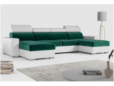 Narożnik FOX U - uniwersalny - ciemnozielony, biały, welwet, ekoskóra