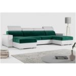 Narożnik FOX U - uniwersalny - ciemnozielony, biały, welwet, ekoskóra