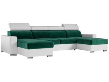 Narożnik FOX U - uniwersalny - ciemnozielony, biały, welwet, ekoskóra