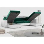 Narożnik FOX U - uniwersalny - ciemnozielony, biały, welwet, ekoskóra