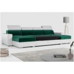 Narożnik FOX U - uniwersalny - ciemnozielony, biały, welwet, ekoskóra