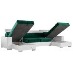 Narożnik FOX U - uniwersalny - ciemnozielony, biały, welwet, ekoskóra