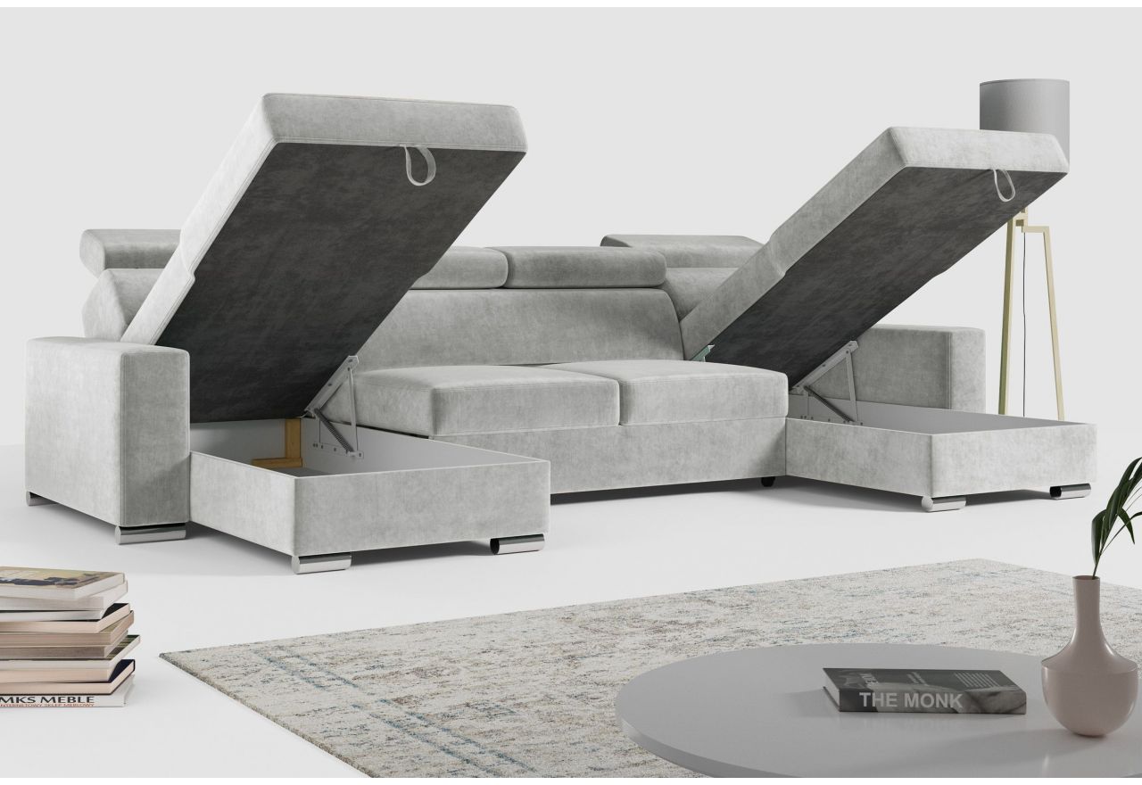 Narożnik FOX U - uniwersalny - jasnoszary, welwet