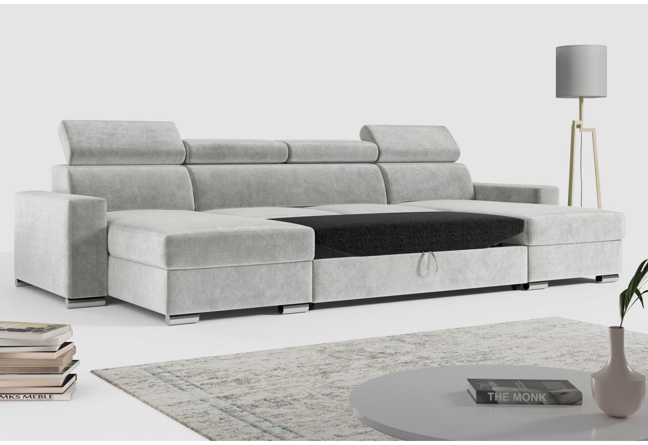 Narożnik FOX U - uniwersalny - jasnoszary, welwet