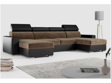 Narożnik FOX U - uniwersalny - brązowy, czarny, welwet, ekoskóra