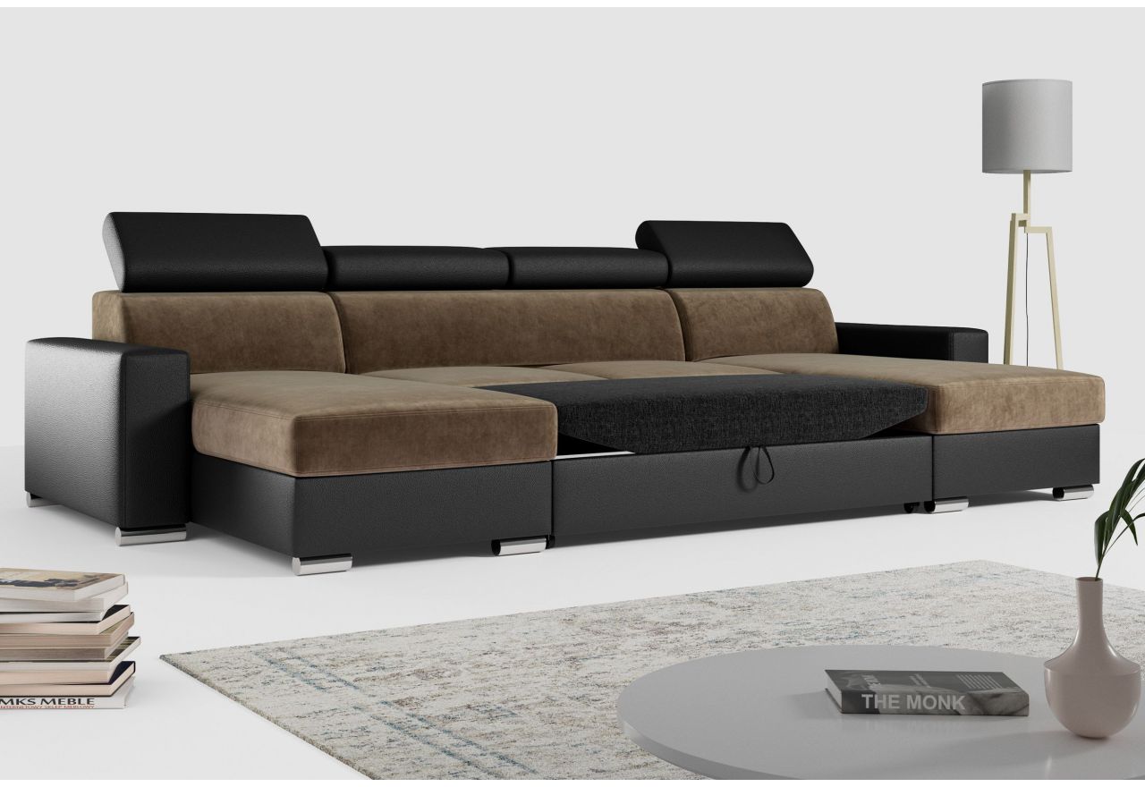 Narożnik FOX U - uniwersalny - brązowy, czarny, welwet, ekoskóra