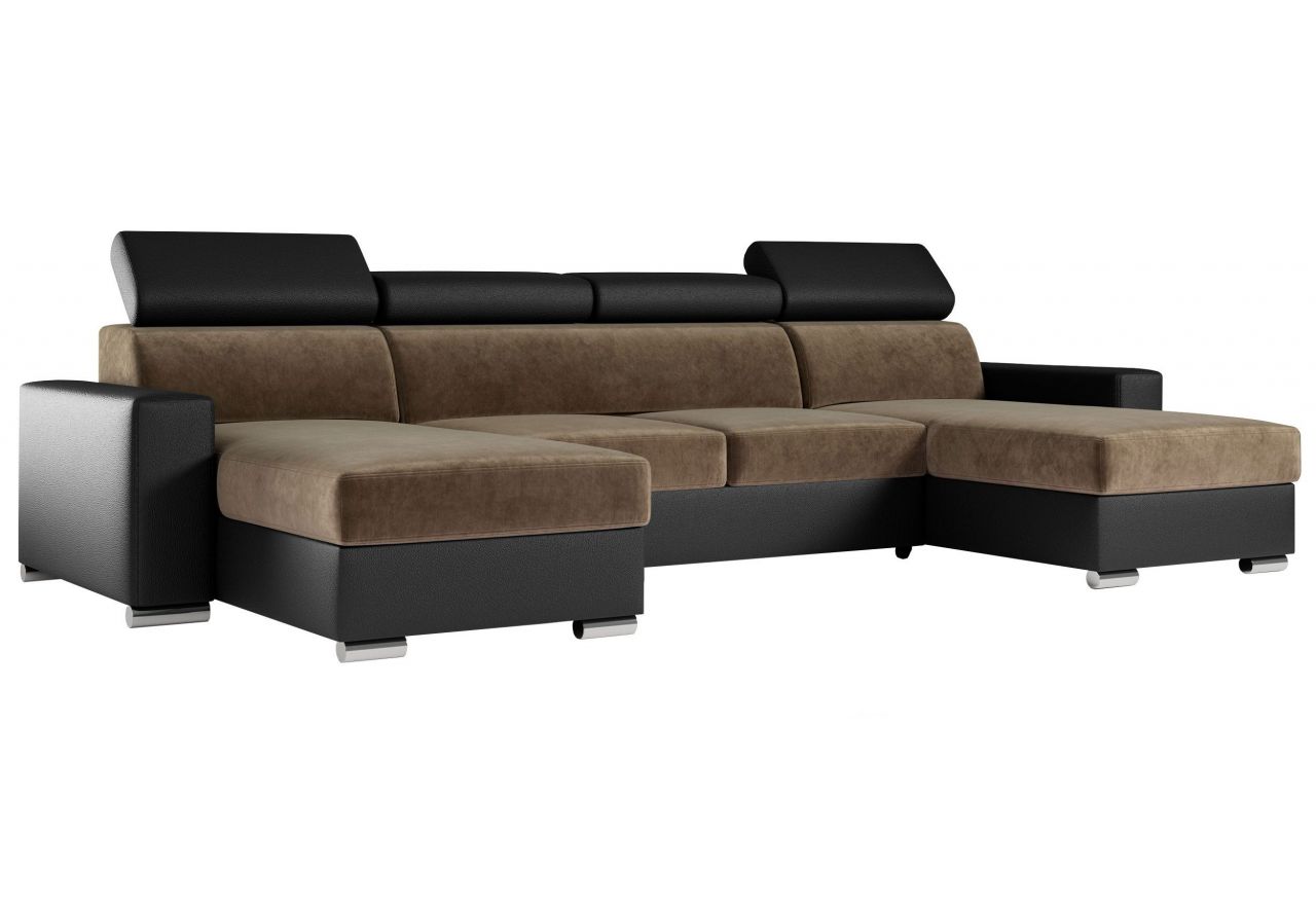 Narożnik FOX U - uniwersalny - brązowy, czarny, welwet, ekoskóra