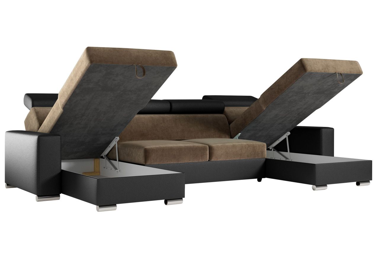 Narożnik FOX U - uniwersalny - brązowy, czarny, welwet, ekoskóra