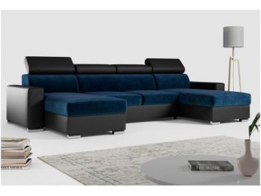 Narożnik FOX U - uniwersalny - ciemnoniebieski, czarny, welwet, ekoskóra