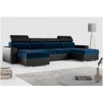 Narożnik FOX U - uniwersalny - ciemnoniebieski, czarny, welwet, ekoskóra