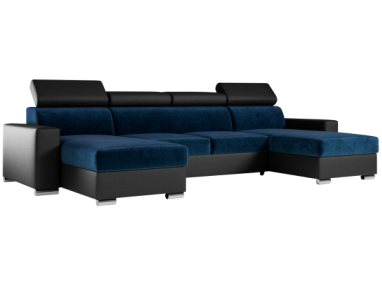 Narożnik FOX U - uniwersalny - ciemnoniebieski, czarny, welwet, ekoskóra