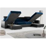 Narożnik FOX U - uniwersalny - ciemnoniebieski, czarny, welwet, ekoskóra