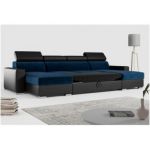 Narożnik FOX U - uniwersalny - ciemnoniebieski, czarny, welwet, ekoskóra