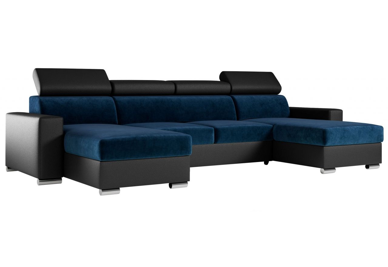 Narożnik FOX U - uniwersalny - ciemnoniebieski, czarny, welwet, ekoskóra