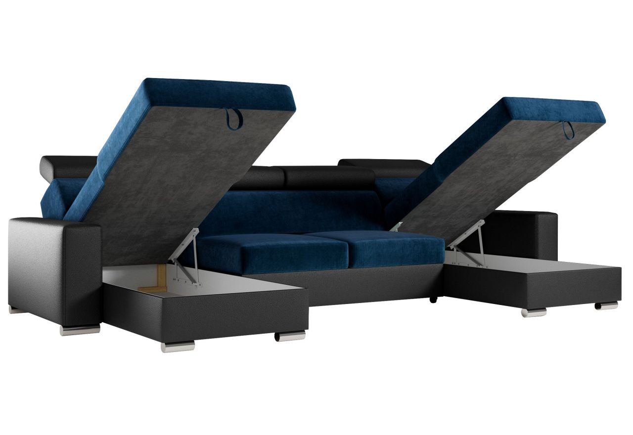 Narożnik FOX U - uniwersalny - ciemnoniebieski, czarny, welwet, ekoskóra