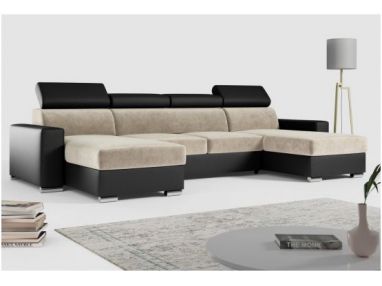 Narożnik FOX U - uniwersalny - beżowy, czarny, welwet, ekoskóra