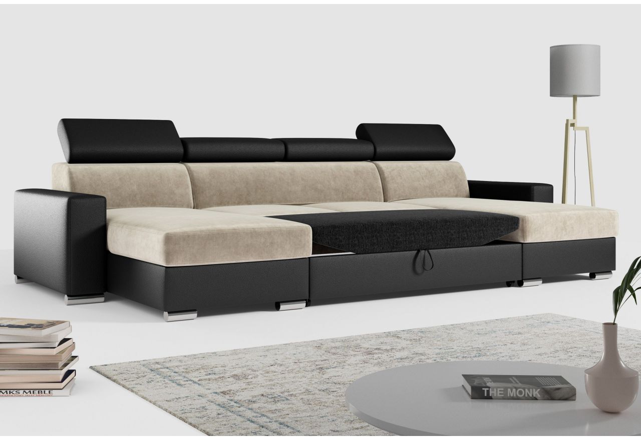 Narożnik FOX U - uniwersalny - beżowy, czarny, welwet, ekoskóra