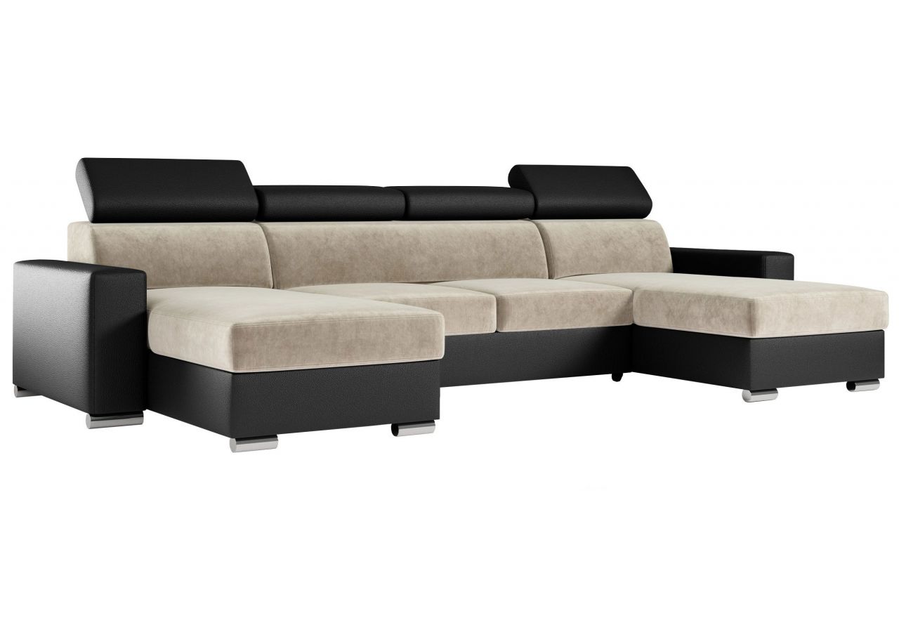 Narożnik FOX U - uniwersalny - beżowy, czarny, welwet, ekoskóra