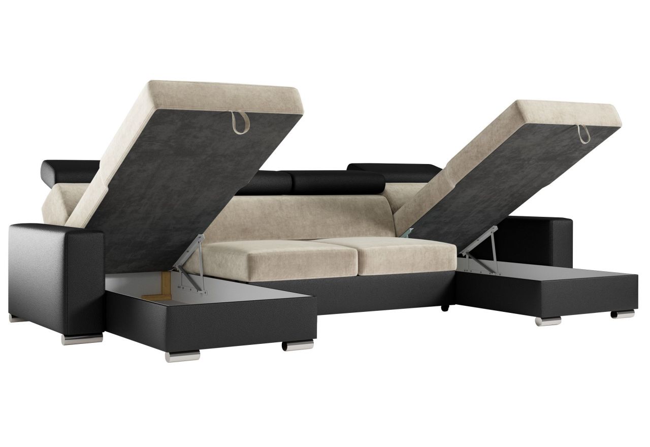 Narożnik FOX U - uniwersalny - beżowy, czarny, welwet, ekoskóra