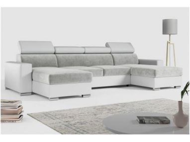 Narożnik FOX U - uniwersalny - jasnoszary, biały, welwet, ekoskóra