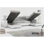 Narożnik FOX U - uniwersalny - jasnoszary, biały, welwet, ekoskóra