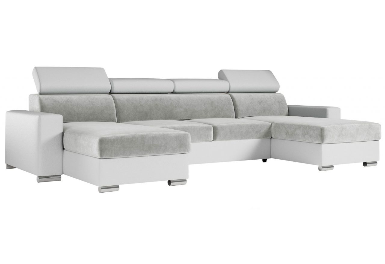 Narożnik FOX U - uniwersalny - jasnoszary, biały, welwet, ekoskóra