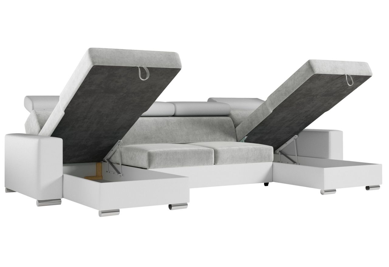 Narożnik FOX U - uniwersalny - jasnoszary, biały, welwet, ekoskóra