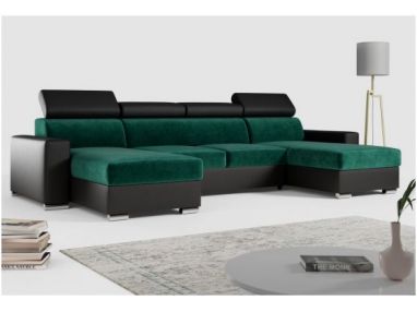 Narożnik FOX U - uniwersalny - ciemnozielony, czarny, welwet, ekoskóra