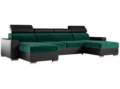 Narożnik FOX U - uniwersalny - ciemnozielony, czarny, welwet, ekoskóra