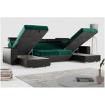 Narożnik FOX U - uniwersalny - ciemnozielony, czarny, welwet, ekoskóra