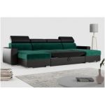 Narożnik FOX U - uniwersalny - ciemnozielony, czarny, welwet, ekoskóra