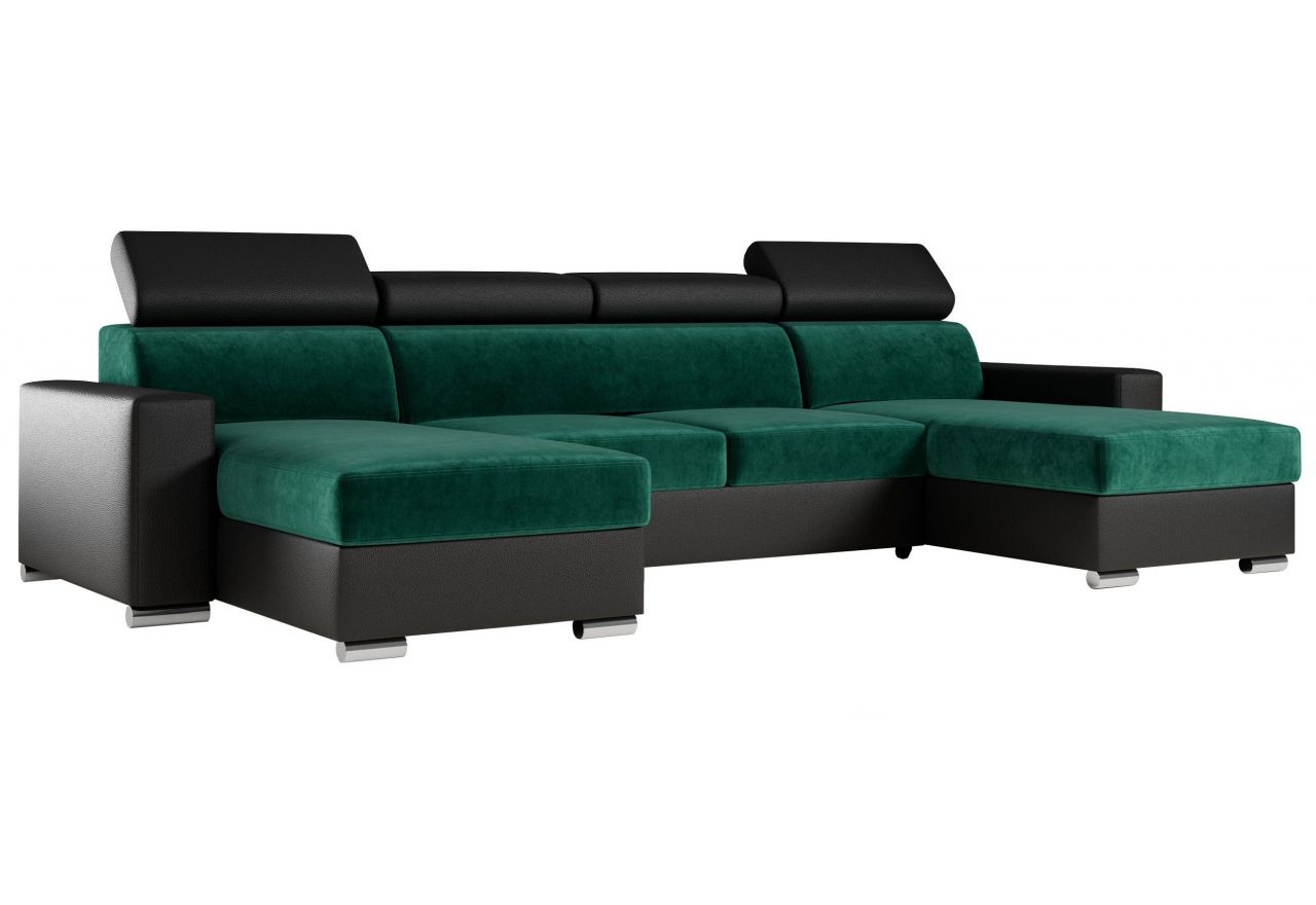 Narożnik FOX U - uniwersalny - ciemnozielony, czarny, welwet, ekoskóra