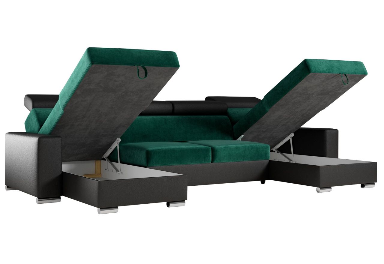 Narożnik FOX U - uniwersalny - ciemnozielony, czarny, welwet, ekoskóra