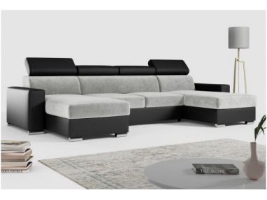 Narożnik FOX U - uniwersalny - jasnoszary, czarny, welwet, ekoskóra