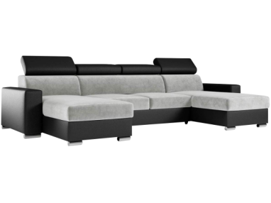 Narożnik FOX U - uniwersalny - jasnoszary, czarny, welwet, ekoskóra