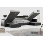 Narożnik FOX U - uniwersalny - jasnoszary, czarny, welwet, ekoskóra