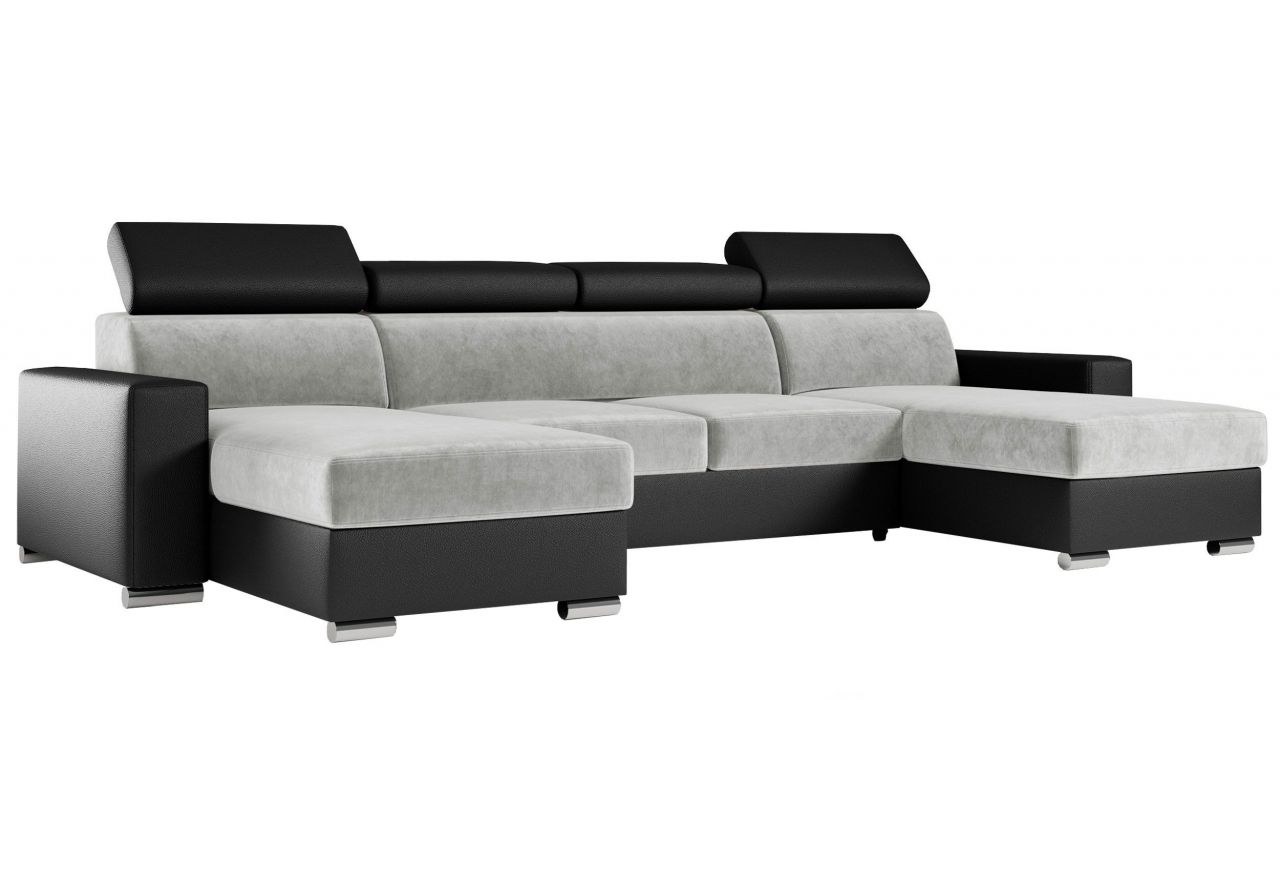 Narożnik FOX U - uniwersalny - jasnoszary, czarny, welwet, ekoskóra