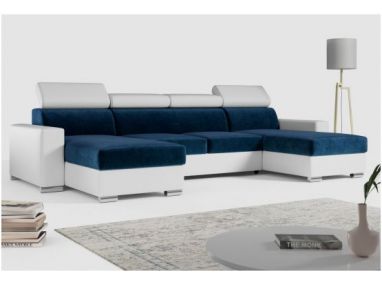 Narożnik FOX U - uniwersalny - ciemnoniebieski, biały, welwet, ekoskóra