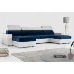 Narożnik FOX U - uniwersalny - ciemnoniebieski, biały, welwet, ekoskóra