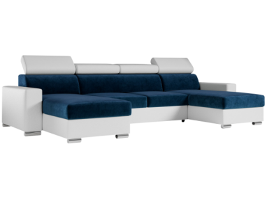 Narożnik FOX U - uniwersalny - ciemnoniebieski, biały, welwet, ekoskóra