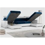 Narożnik FOX U - uniwersalny - ciemnoniebieski, biały, welwet, ekoskóra