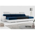 Narożnik FOX U - uniwersalny - ciemnoniebieski, biały, welwet, ekoskóra