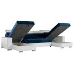 Narożnik FOX U - uniwersalny - ciemnoniebieski, biały, welwet, ekoskóra