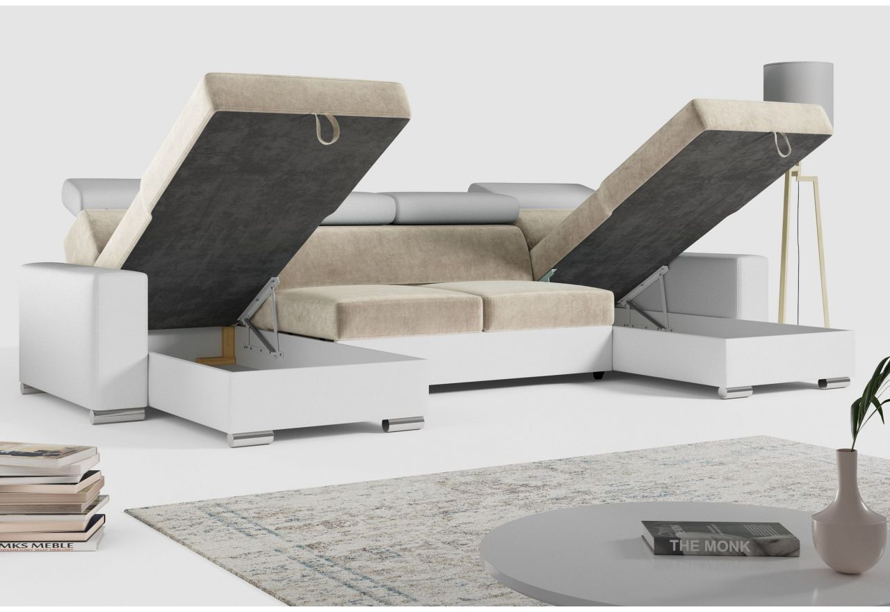 Narożnik FOX U - uniwersalny - beżowy, biały, welwet, ekoskóra