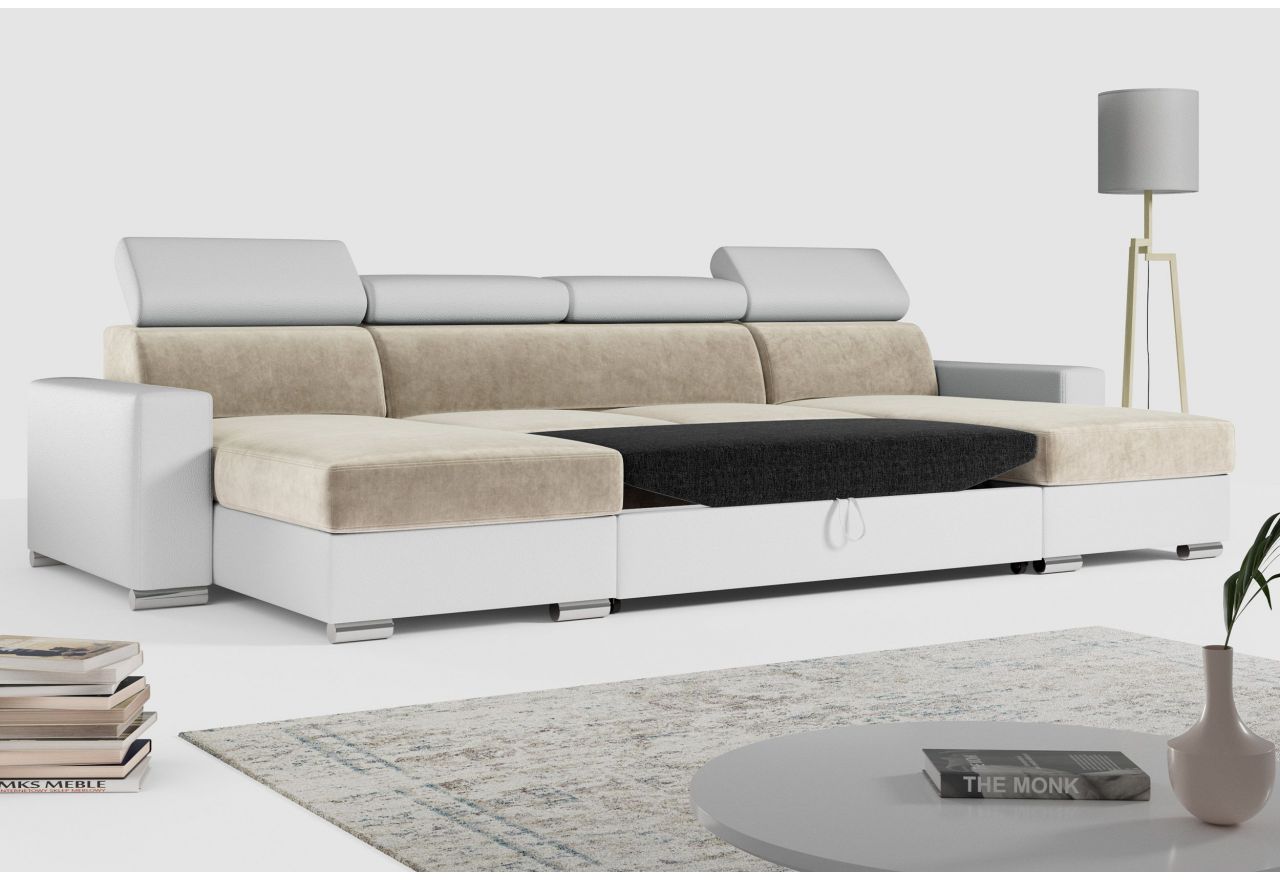 Narożnik FOX U - uniwersalny - beżowy, biały, welwet, ekoskóra