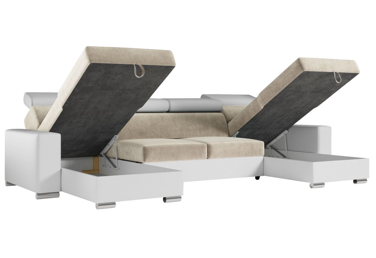 Narożnik FOX U - uniwersalny - beżowy, biały, welwet, ekoskóra