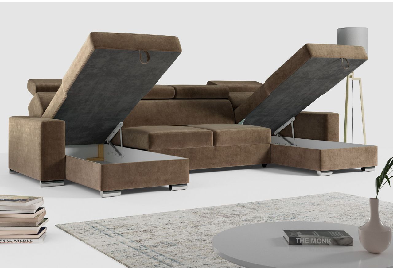 Narożnik FOX U - uniwersalny - brązowy, welwet