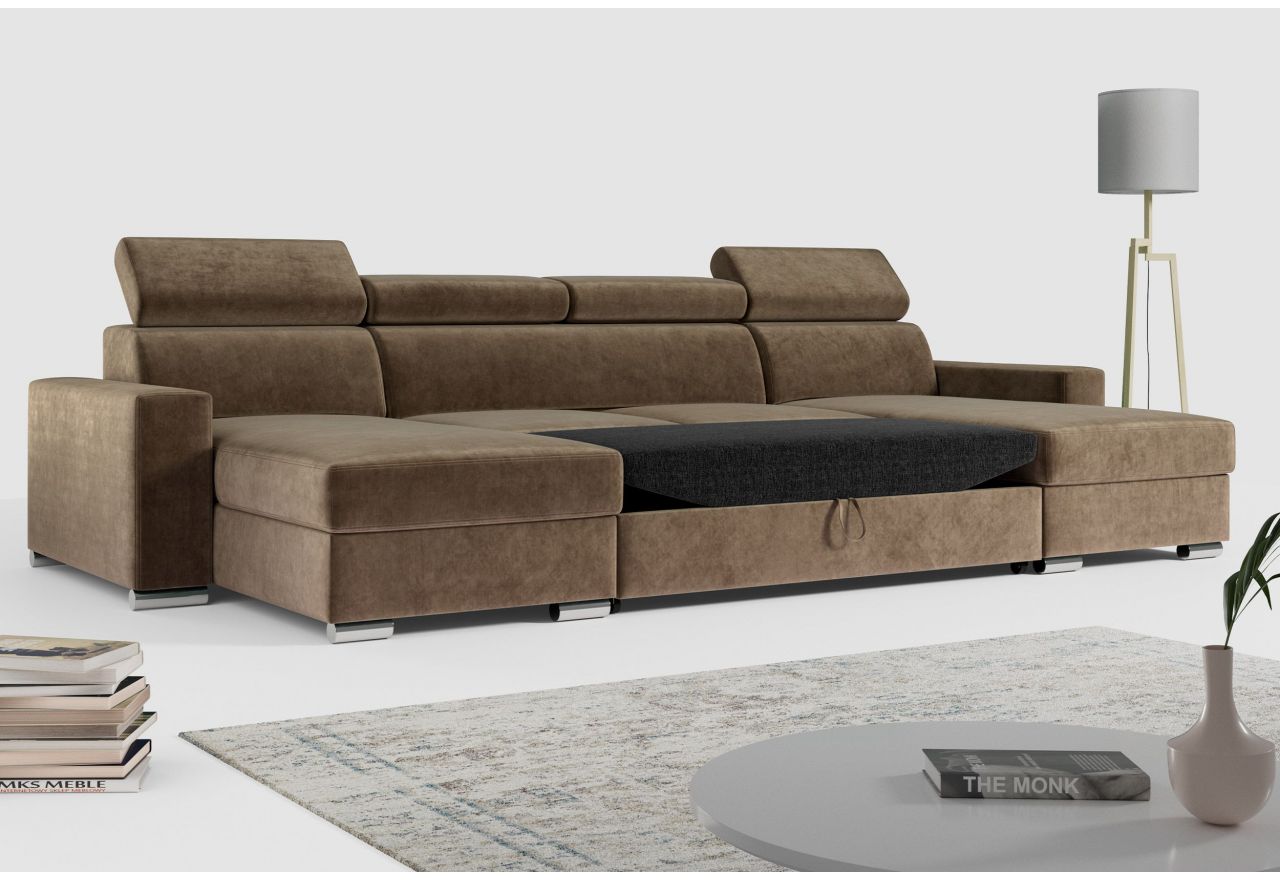 Narożnik FOX U - uniwersalny - brązowy, welwet