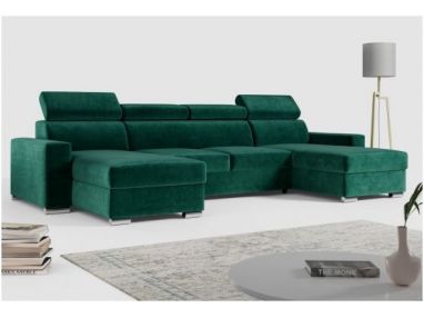 Narożnik FOX U - uniwersalny - ciemnozielony, welwet