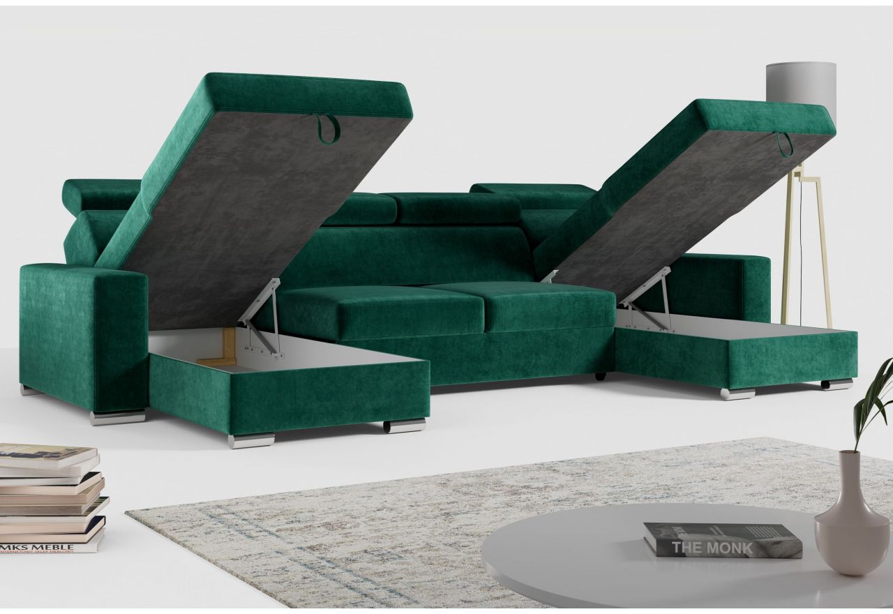 Narożnik FOX U - uniwersalny - ciemnozielony, welwet